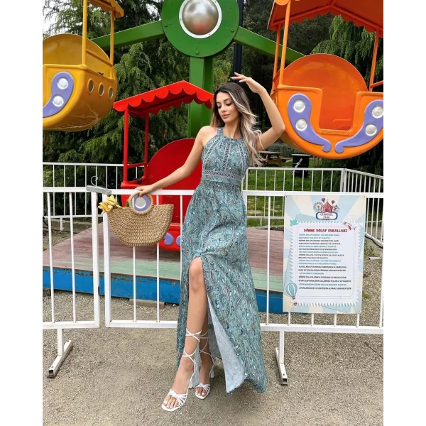 Kadın Sırt Dekolteli Maxi Boy Yırtmaçlı Efsane Elbise