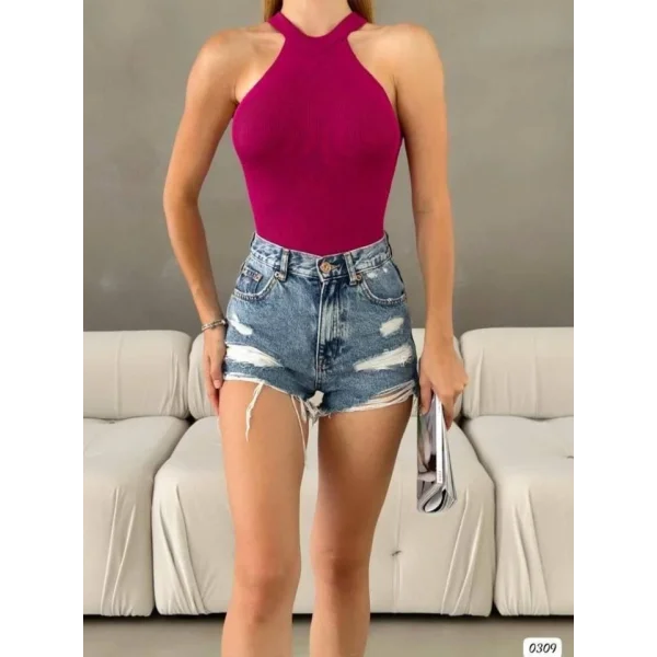 Kadın Sırt Dekolteli Triko Bluz