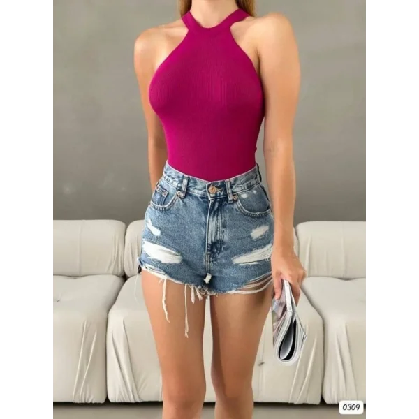 Kadın Sırt Dekolteli Triko Bluz