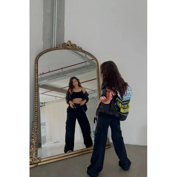 Kadın Sırt ve Kol Parça Baskılı Bomber Ceket - Siyah