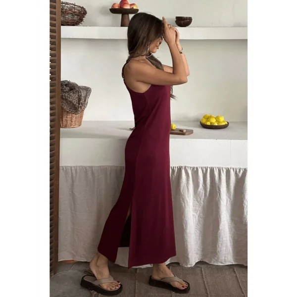 Kadın Siyah Asansör Askılı Çift Yırtmaçlı Helen Elbise