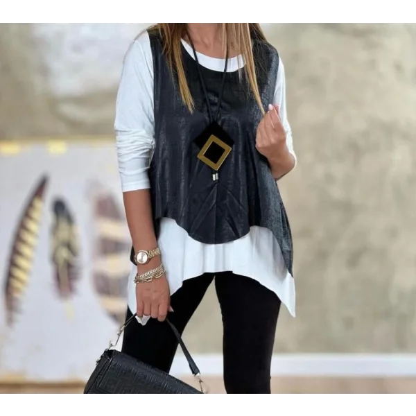 Kadın Siyah Deri Yelekli Kolye Dahil üçlü Takım