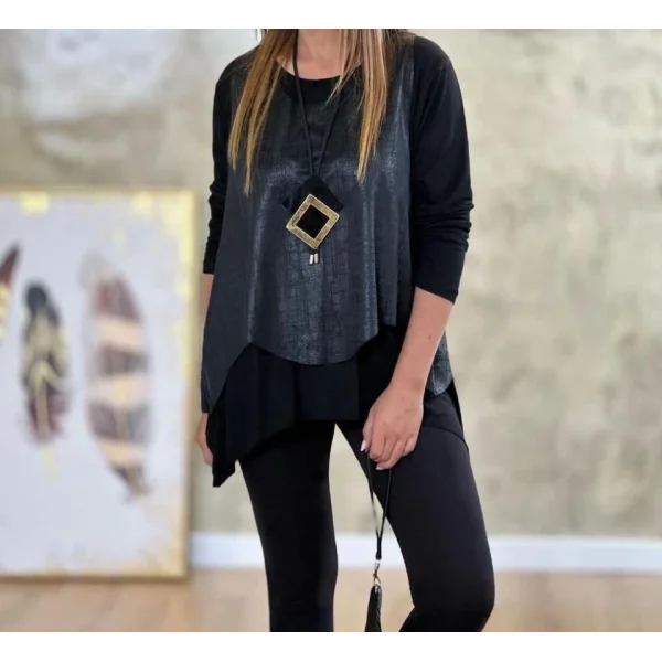 Kadın Siyah Deri Yelekli Kolye Dahil üçlü Takım