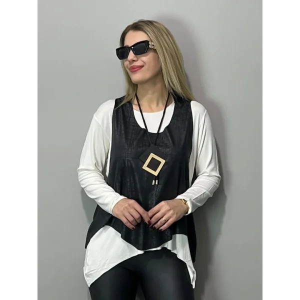 Kadın Siyah Deri Yelekli Kolye Dahil üçlü Takım