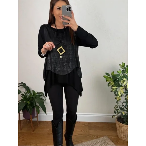 Kadın Siyah Deri Yelekli Kolye Dahil üçlü Takım