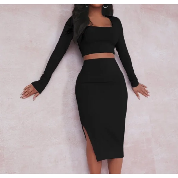 Kadın Siyah Kaşkorse Kumaş İkili Takım