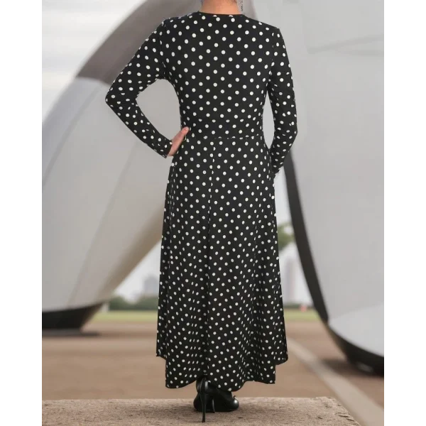 Kadın Siyah Tam Boy Beyaz Puantiyeli Elbise
