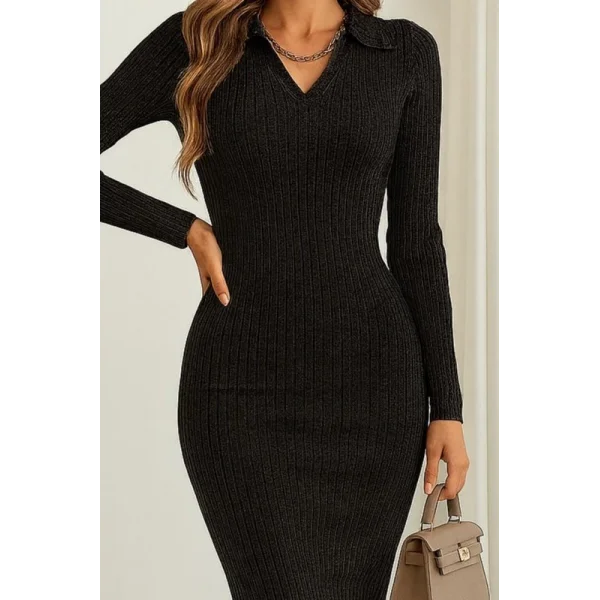Kadın Siyah Triko Uzun Elbise
