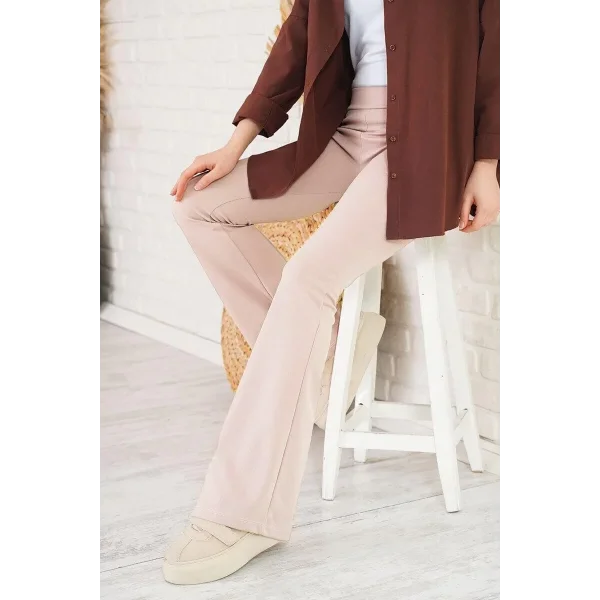 Kadın Skuba Krep Kumaş Basic Pantolon - Bej