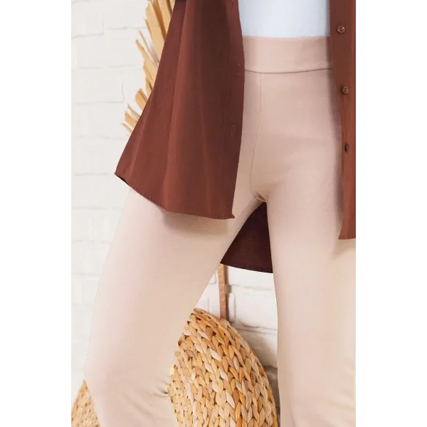 Kadın Skuba Krep Kumaş Basic Pantolon - Bej