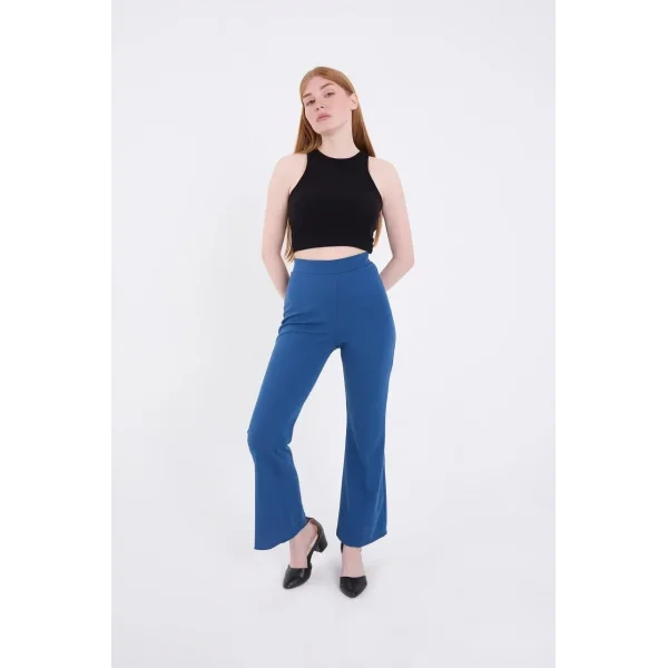 Kadın Skuba Krep Kumaş Basic  Pantolon - Indigo