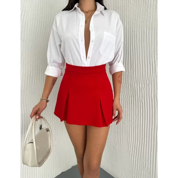 Kadın Şortlu Etek - Kırmızı