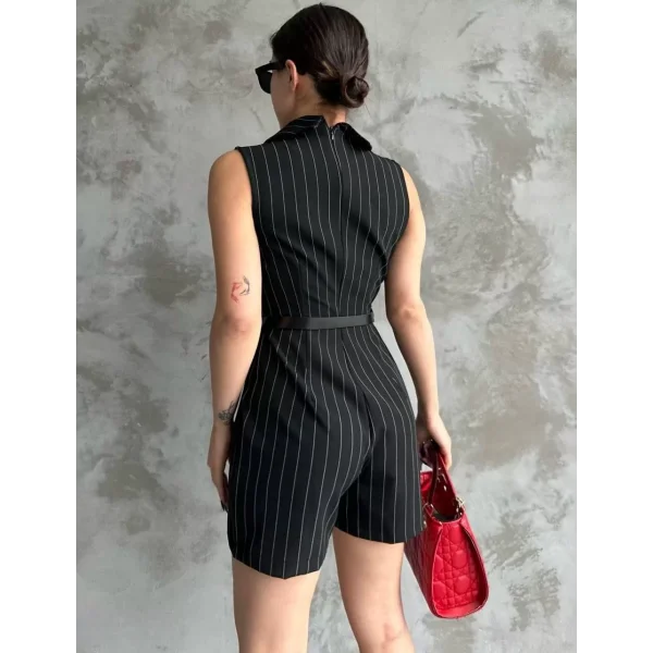 Kadın Şortlu Kemerli Tulum - Siyah