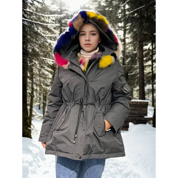 Kadın Su Geçirmez Kapüşonlu Mont - Füme