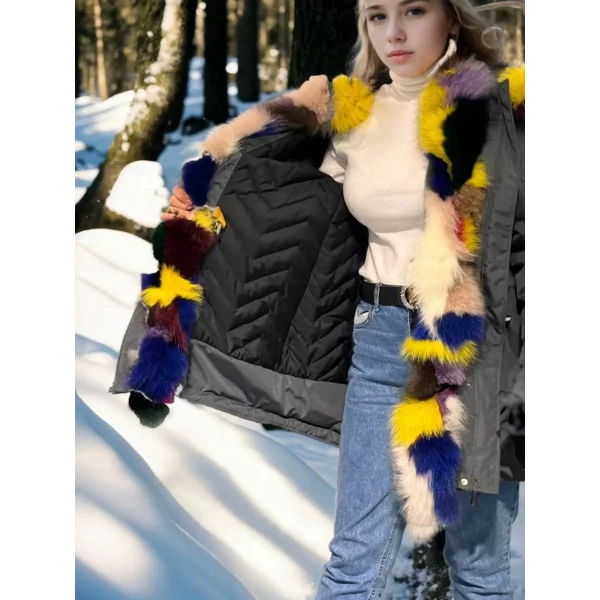 Kadın Su Geçirmez Kapüşonlu Mont - Füme