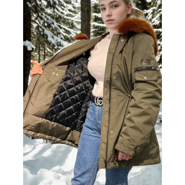 Kadın Su Geçirmez Kapüşonlu Mont - Haki