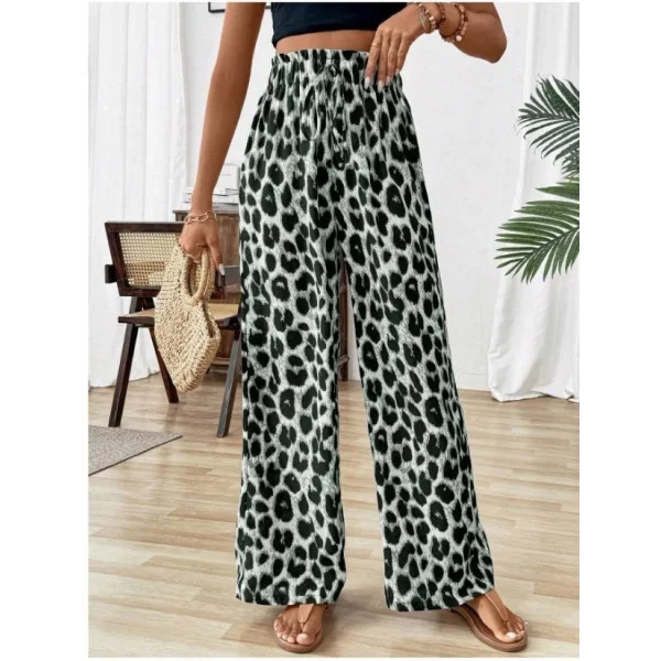 Kadın Süprem Kumaş Beli Lastikli Leopar Desen Pantolon