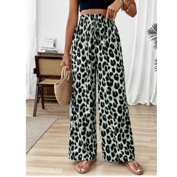 Kadın Süprem Kumaş Beli Lastikli Leopar Desen Pantolon