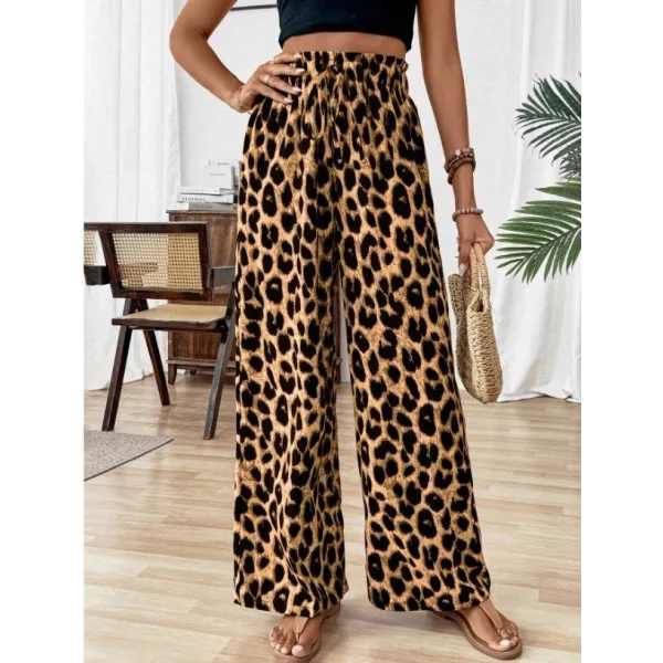 Kadın Süprem Kumaş Beli Lastikli Leopar Desen Pantolon