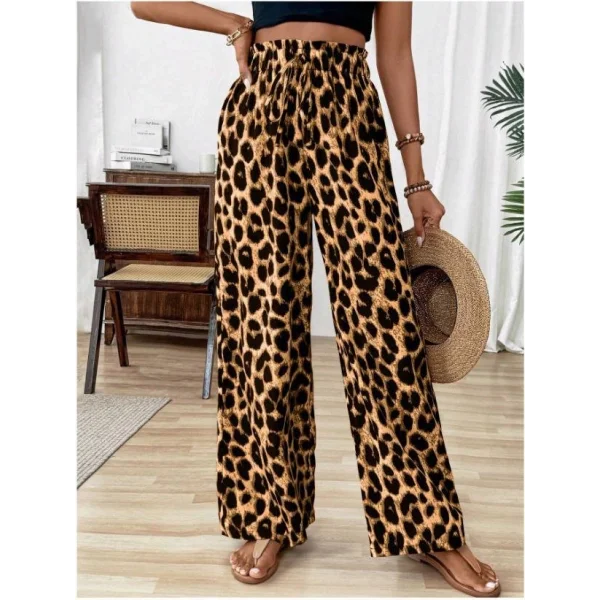 Kadın Süprem Kumaş Beli Lastikli Leopar Desen Pantolon