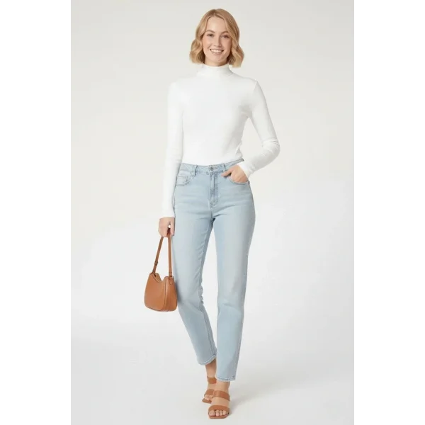 Kadın Tam Boğazlı Fitilli Likrali Kaşkorse Badi İnce Uzun Kollu Kazak - Beyaz