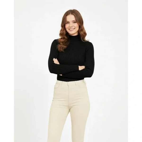 Kadın Tam Boğazlı Fitilli Likrali Koşkorse Badi - Siyah