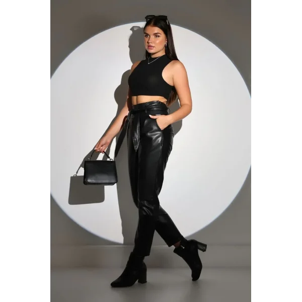 Kadın Tam Kalıp Süni Derİ Pantolon - Siyah