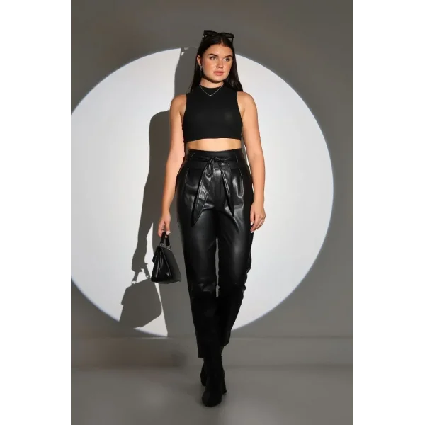 Kadın Tam Kalıp Süni Derİ Pantolon - Siyah