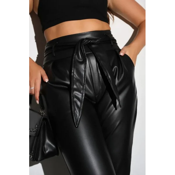 Kadın Tam Kalıp Süni Derİ Pantolon - Siyah