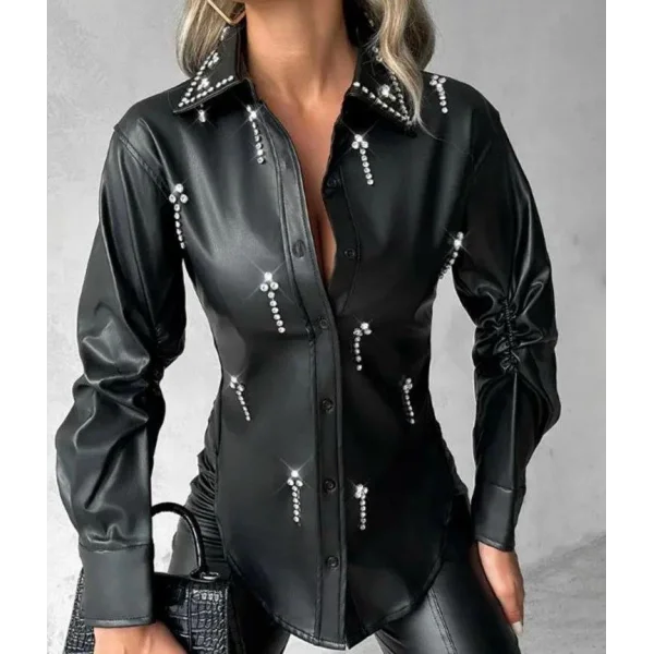 Kadın Taş Detay Deri Gömlek Fırsat ürün Gömlek
