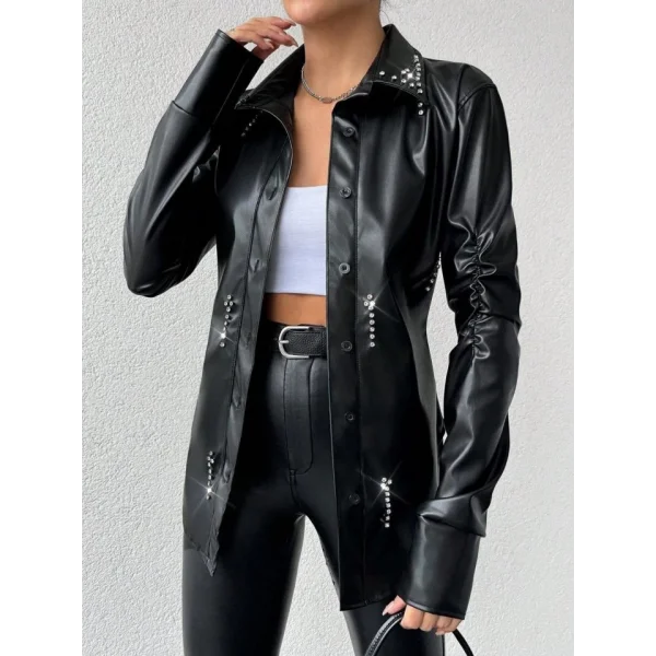 Kadın Taş Detay Deri Gömlek Fırsat ürün Gömlek