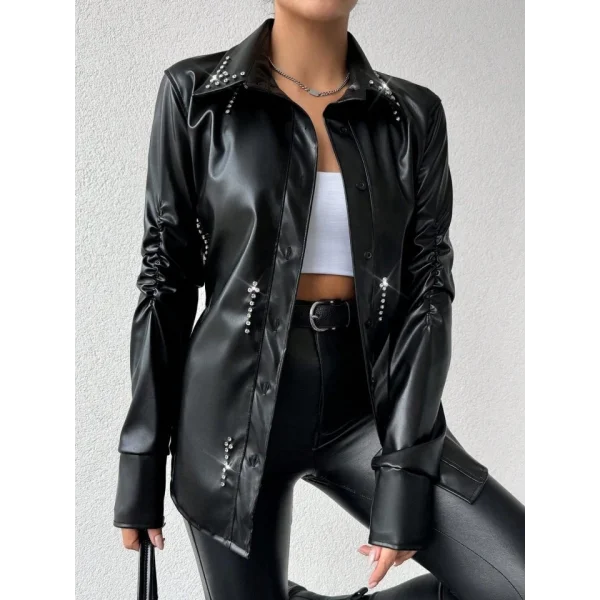 Kadın Taş Detay Deri Gömlek Fırsat ürün Gömlek