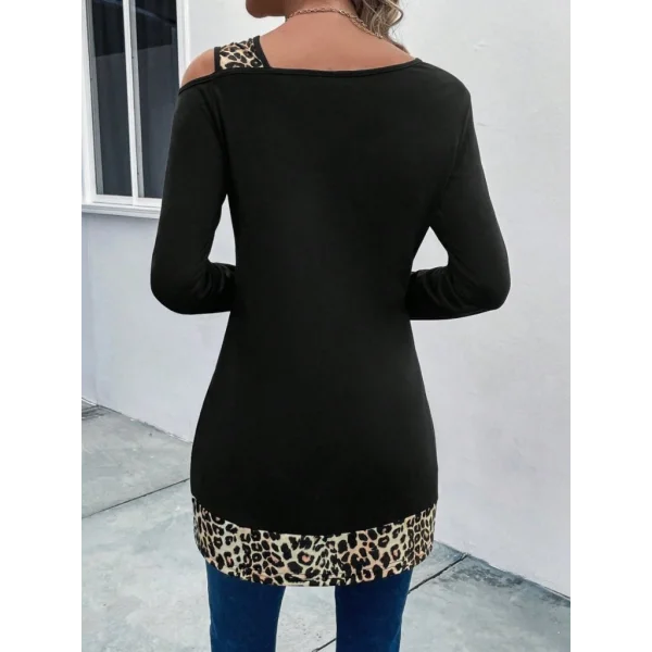 Kadın Tek O Uzdan Açık Askılı Uzun Kollu Leopar Detaylı Viskon Bluz