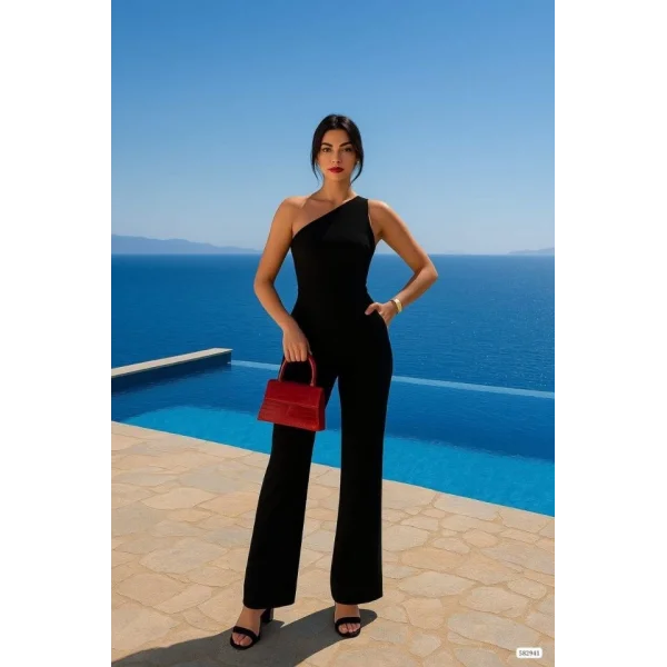 Kadın Tek Omuz Acık Detaylı Scuba Tulum Elbise