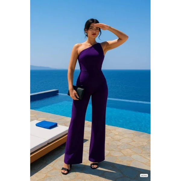 Kadın Tek Omuz Acık Detaylı Scuba Tulum Elbise