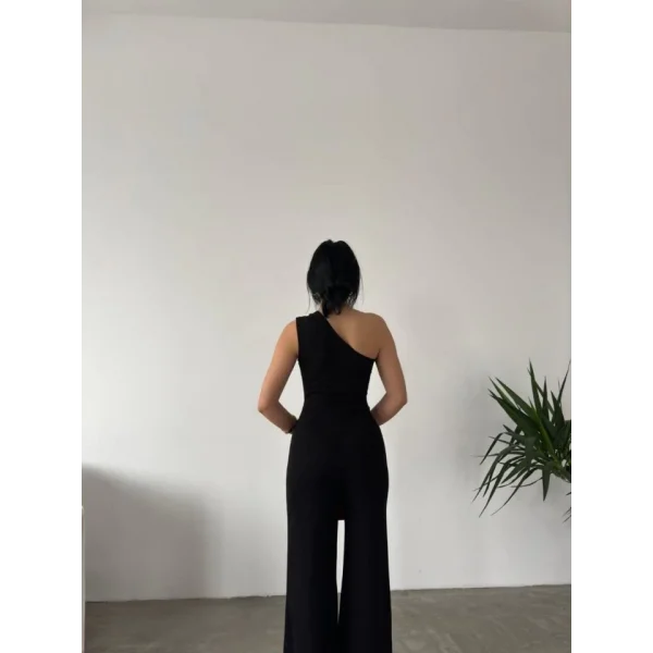 Kadın Tek Omuz Acık Detaylı Scuba Tulum Elbise