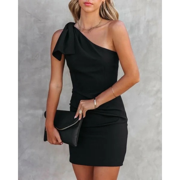 Kadın Tek Omuz Askılı Ek Parça Detay Krep Elbise