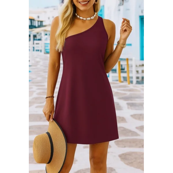 Kadın Tek Omuz Askılı Krep Mini Elbise