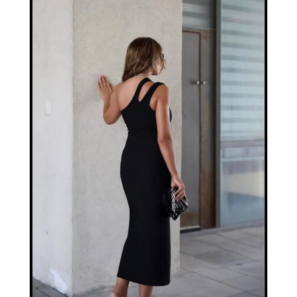 Kadın Tek Omuz Damla Detay Ottoman Kumaş Elbise