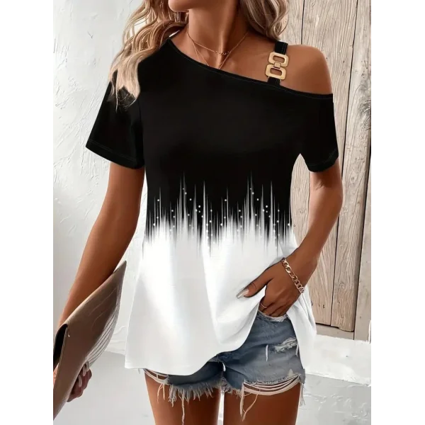 Kadın Tek Omuzdan Açık Askı Detaylı Desenli Süprem Bluz