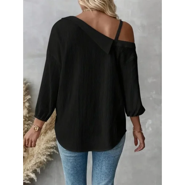 Kadın Tek Omuzdan Açık Askılı Uzun Kollu Yakalı önden Düğmeli Gömlek