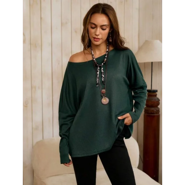 Kadın Tek Omuzdan Açık Yarasa Kollu Waffle Bluz