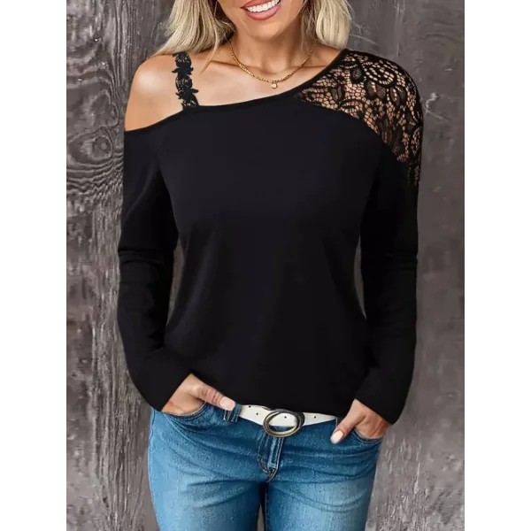 Kadın Tek Omuzu Açık Askılı Dantelli Viskon Bluz