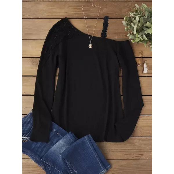 Kadın Tek Omuzu Açık Askılı Dantelli Viskon Bluz