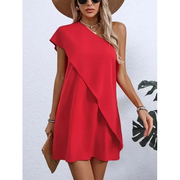 Kadın Tek Omuzu Açık önü Asimetrik Kesim Detaylı Sandy Elbise