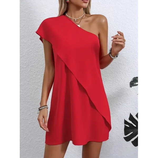 Kadın Tek Omuzu Açık önü Asimetrik Kesim Detaylı Sandy Elbise