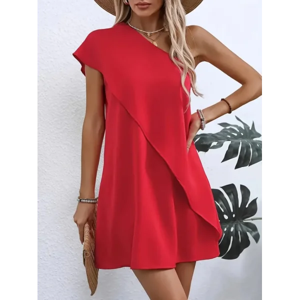 Kadın Tek Omuzu Açık önü Asimetrik Kesim Detaylı Sandy Elbise