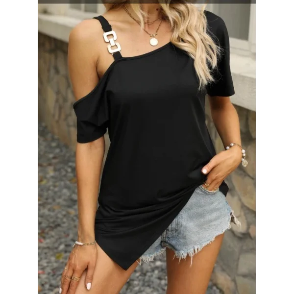 Kadın Tek Omuzu Açık Toka Detaylı Viskon Bluz