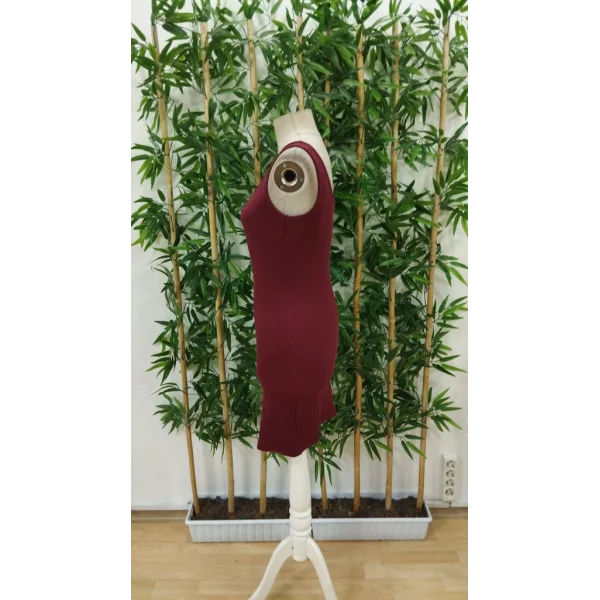 Kadın Tek Omuzu Ip Askılı Kruvaze Yakalı Belden Düğmeli Asimetrik Kesim Detaylı Kaşkorse Elbise