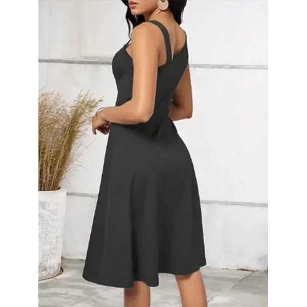 Kadın Tek Omuzu şerit Detaylı Kolsuz Yandan Düğme Detaylı Janjan Krep Elbise